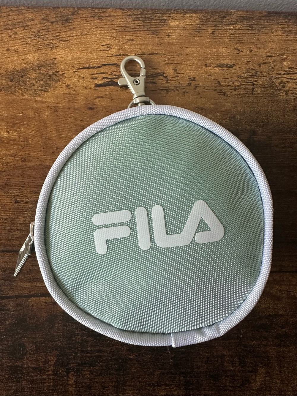 Fila Mint Green Round Pouch Bag Charm Keychain with Clip and White Trim NWOT